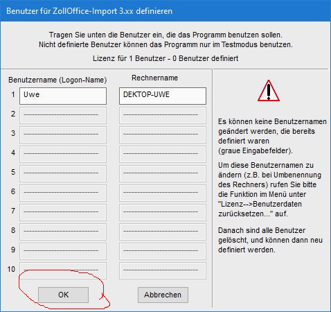 Benutzer richtig